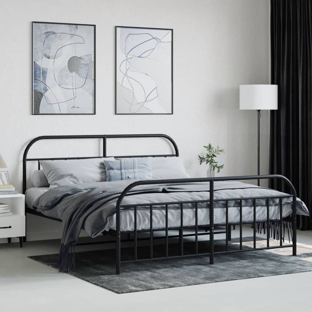 Cadre de lit métal sans matelas avec pied de lit noir 180x200cm - XIOS