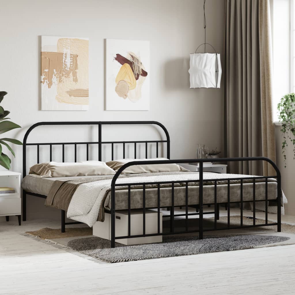 Cadre de lit métal sans matelas avec pied de lit noir 180x200cm - XIOS
