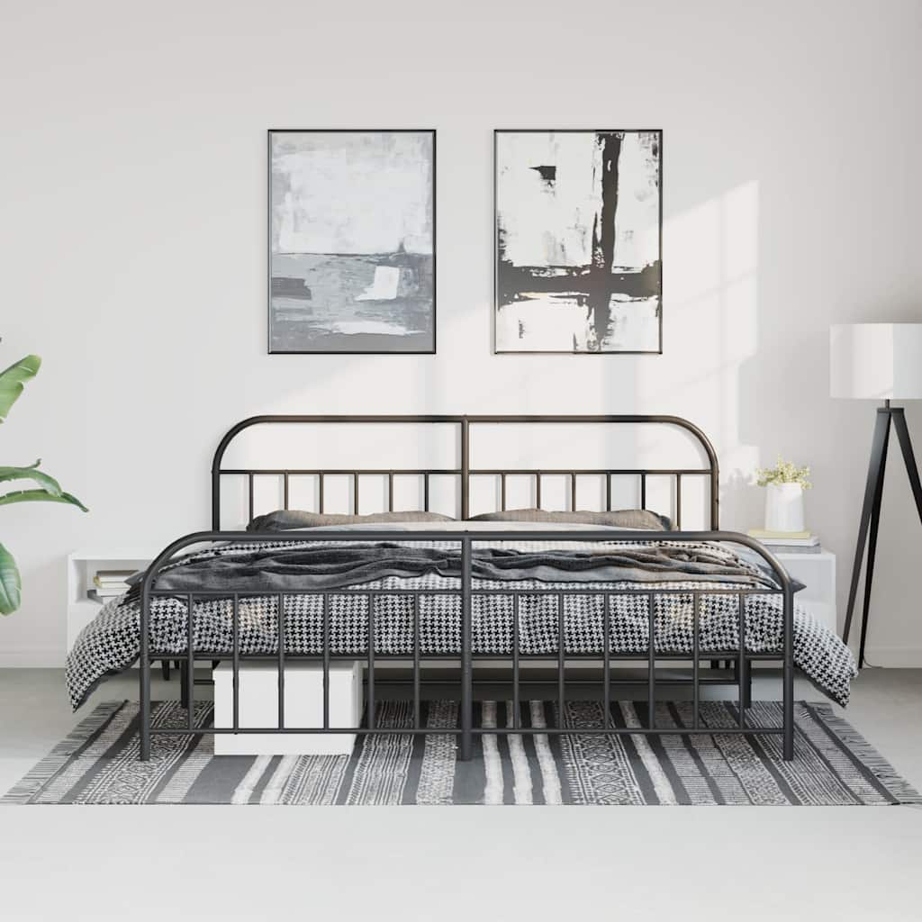 Cadre de lit métal sans matelas avec pied de lit noir 183x213cm - XIOS