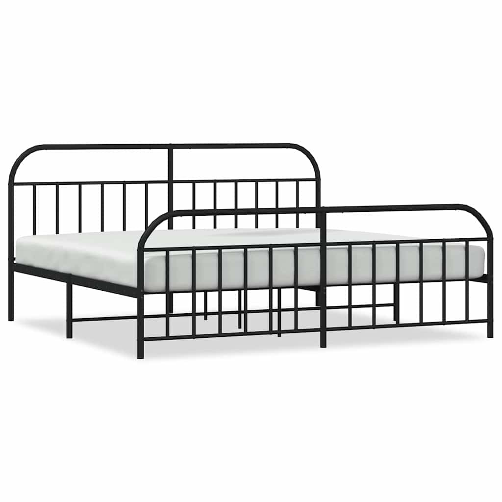 Cadre de lit métal sans matelas avec pied de lit noir 193x203cm - XIOS