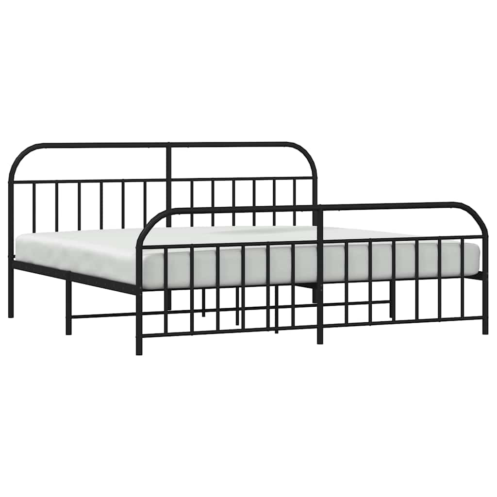 Cadre de lit métal sans matelas avec pied de lit noir 193x203cm - XIOS