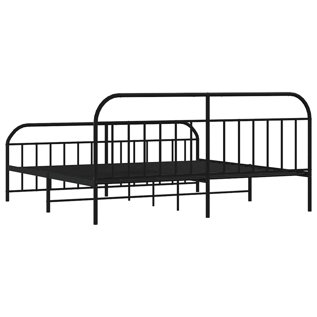 Cadre de lit métal sans matelas avec pied de lit noir 193x203cm - XIOS