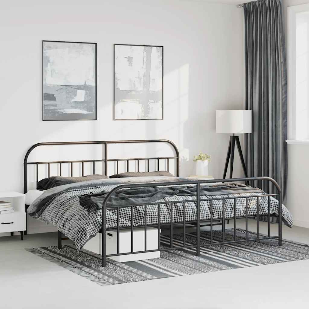Cadre de lit métal sans matelas avec pied de lit noir 193x203cm - XIOS