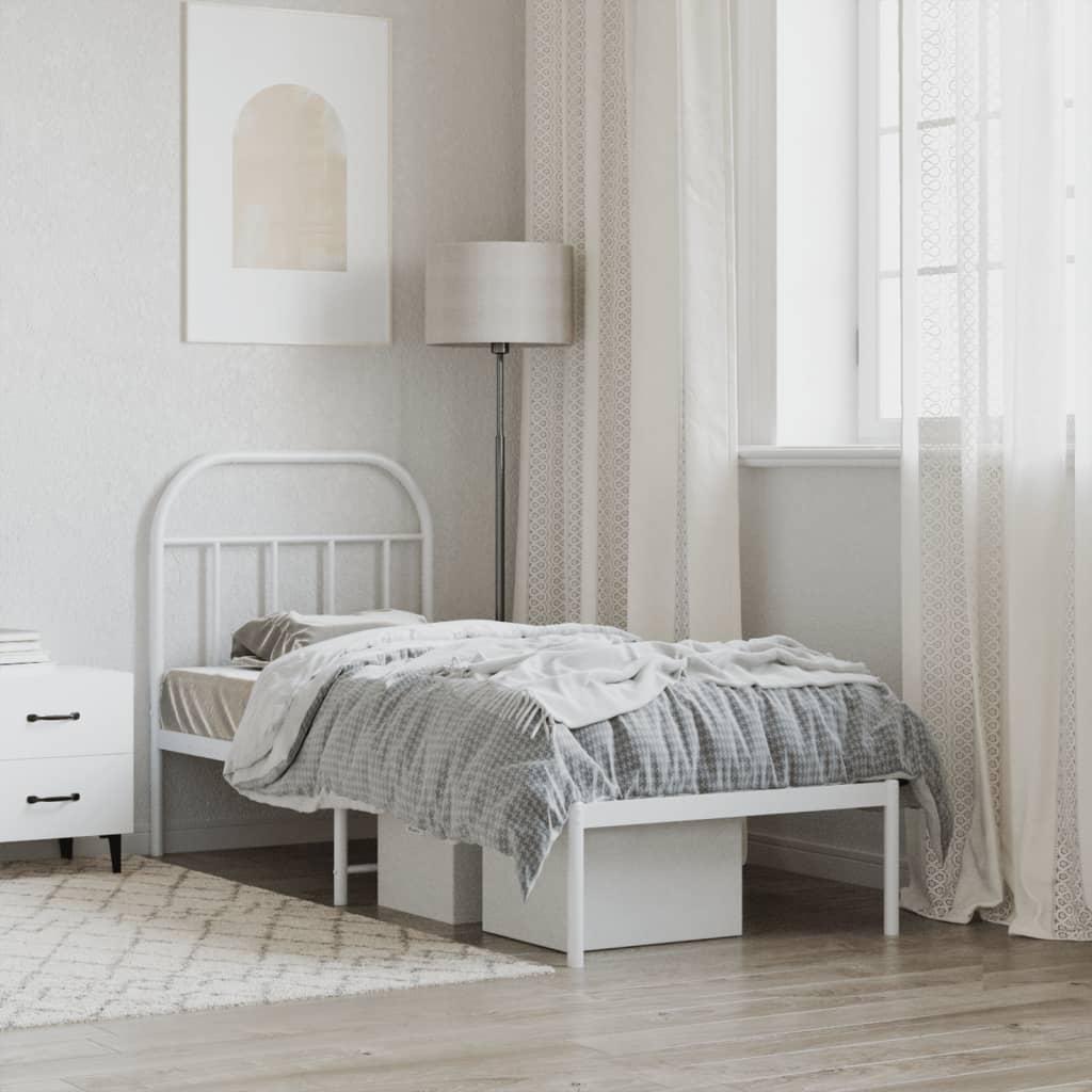 Cadre de lit métal sans matelas avec tête de lit blanc 75x190cm - XIOS