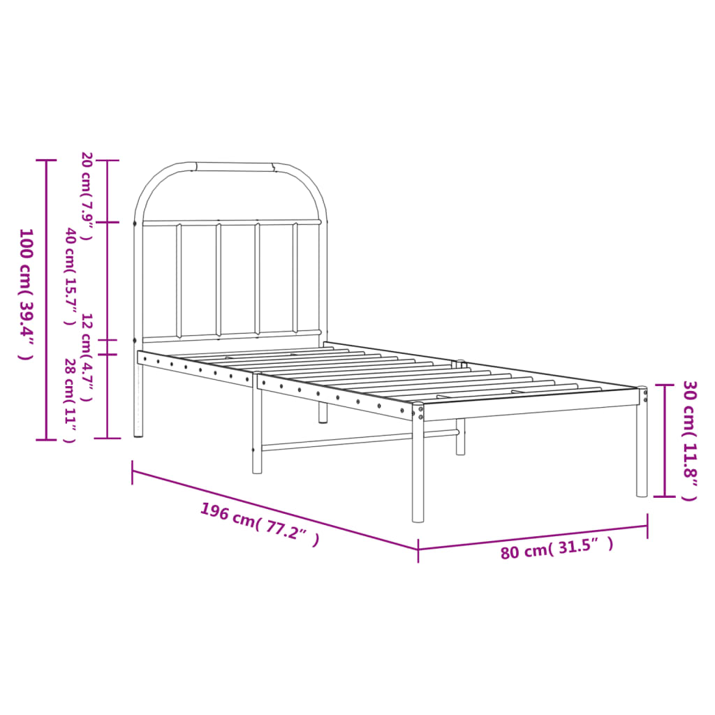 Cadre de lit métal sans matelas avec tête de lit blanc 75x190cm - XIOS