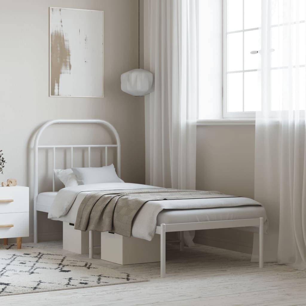 Cadre de lit métal sans matelas avec tête de lit blanc 75x190cm - XIOS