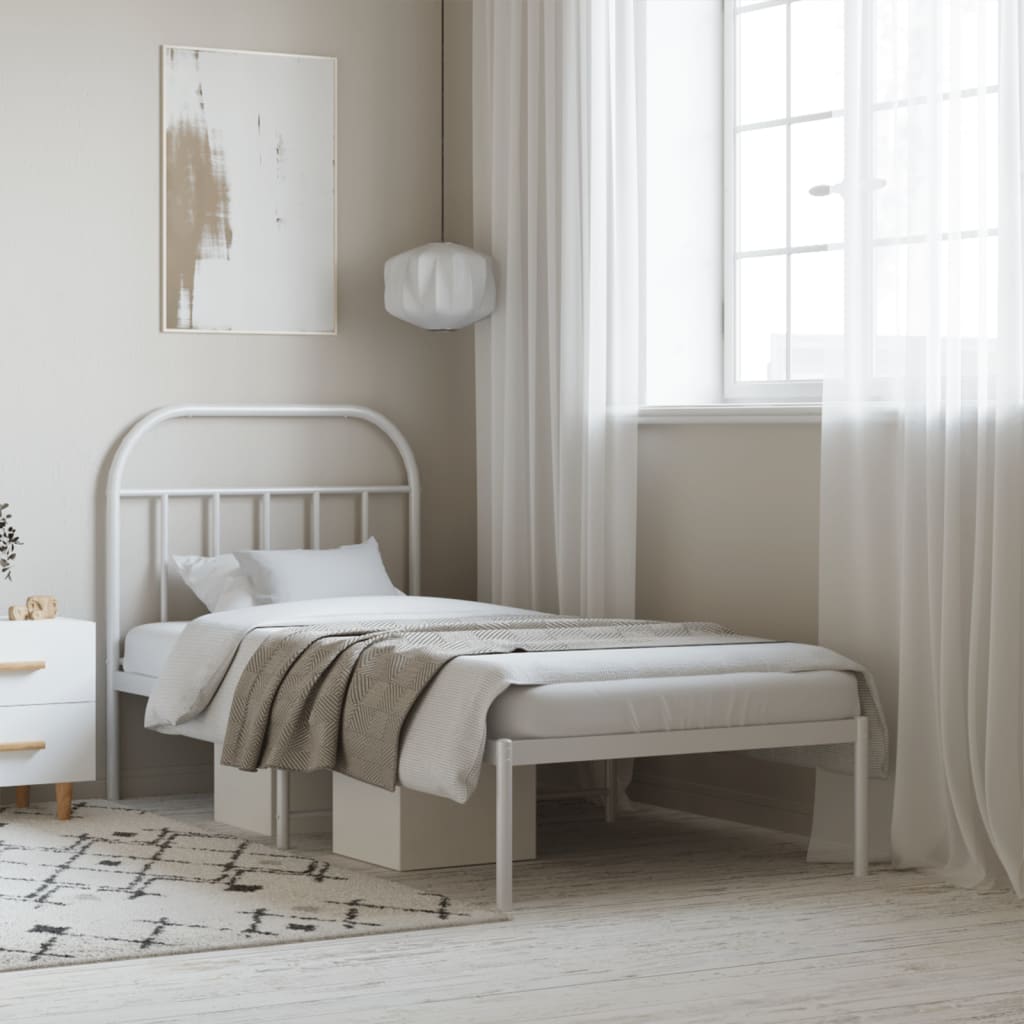 Cadre de lit métal sans matelas avec tête de lit blanc 90x200cm - XIOS