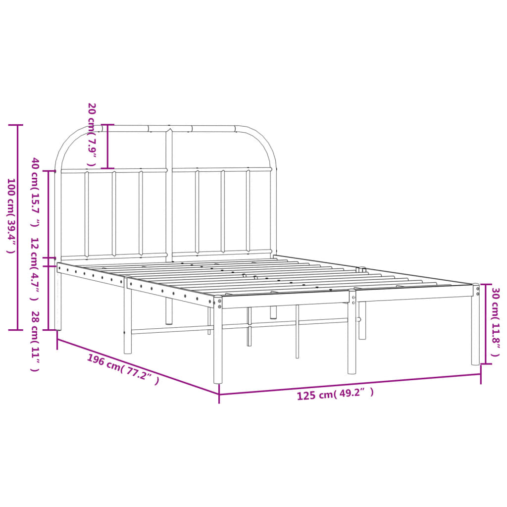 Cadre de lit métal sans matelas et tête de lit blanc 120x190 cm - XIOS