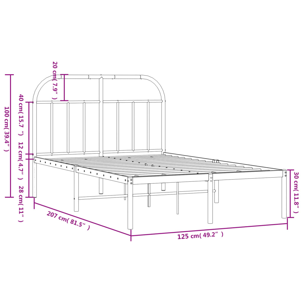 Cadre de lit métal sans matelas et tête de lit blanc 120x200 cm - XIOS