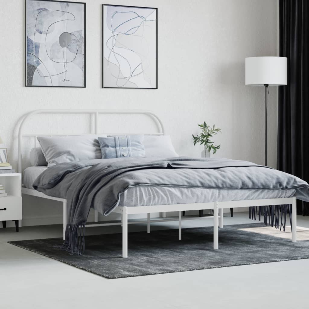 Cadre de lit métal sans matelas et tête de lit blanc 140x190 cm - XIOS