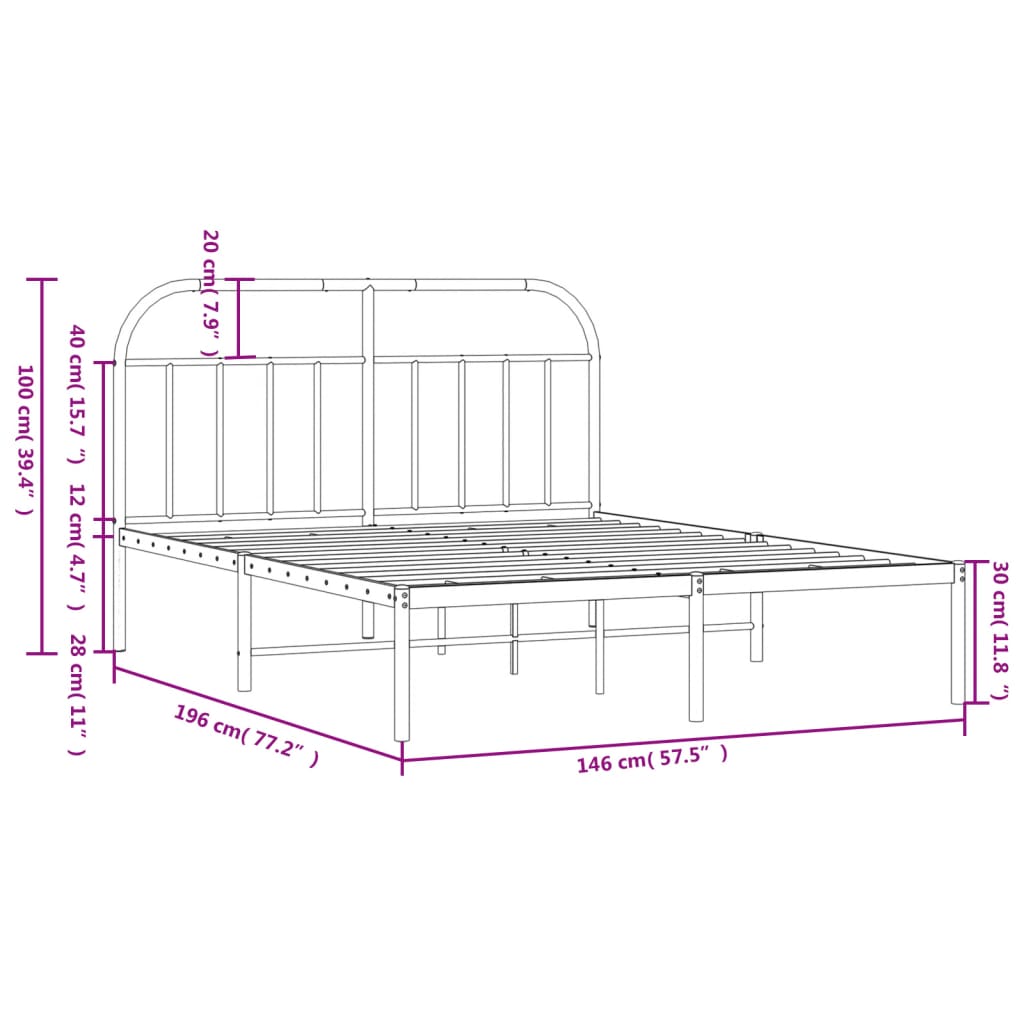 Cadre de lit métal sans matelas et tête de lit blanc 140x190 cm - XIOS