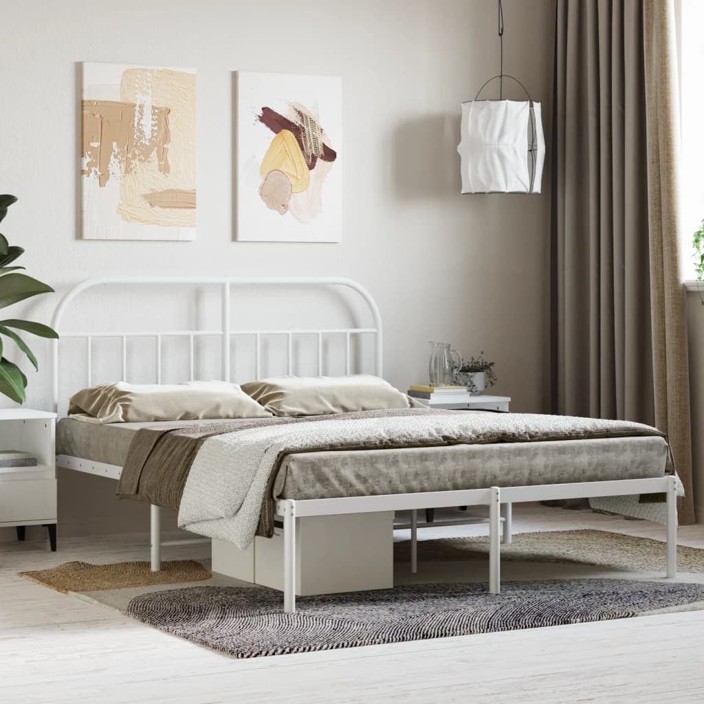Cadre de lit métal sans matelas et tête de lit blanc 140x200 cm - XIOS