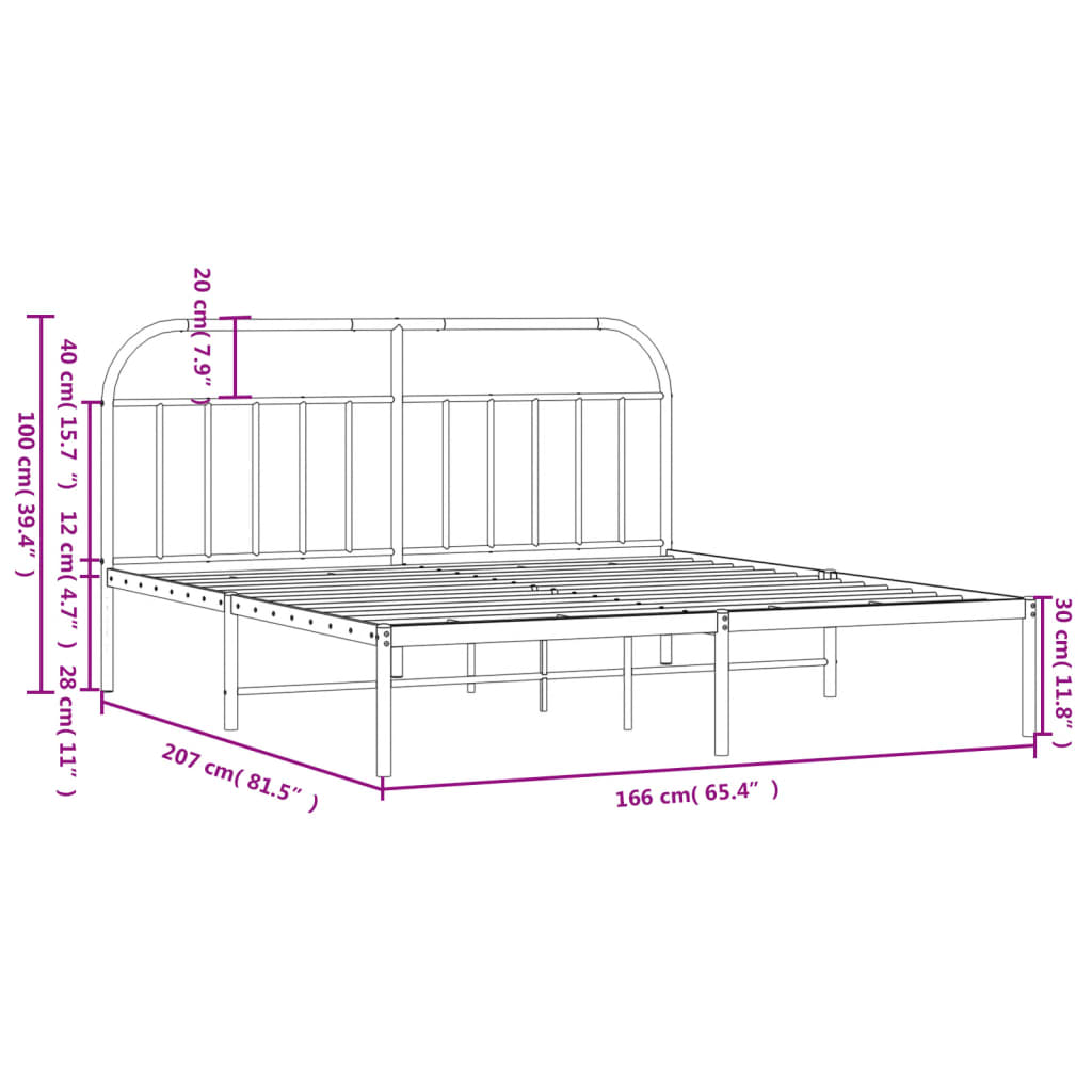Cadre de lit métal sans matelas et tête de lit blanc 160x200 cm - XIOS