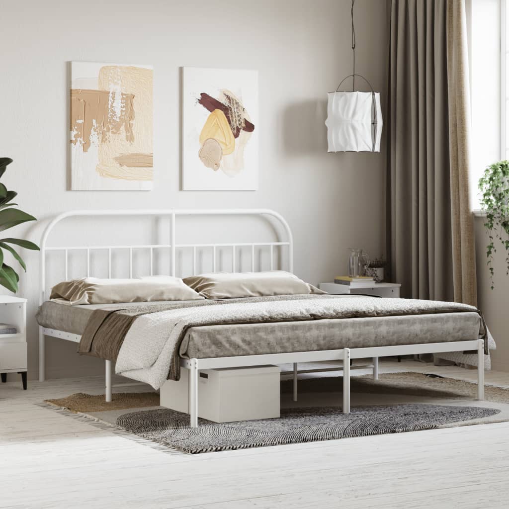 Cadre de lit métal sans matelas et tête de lit blanc 160x200 cm - XIOS