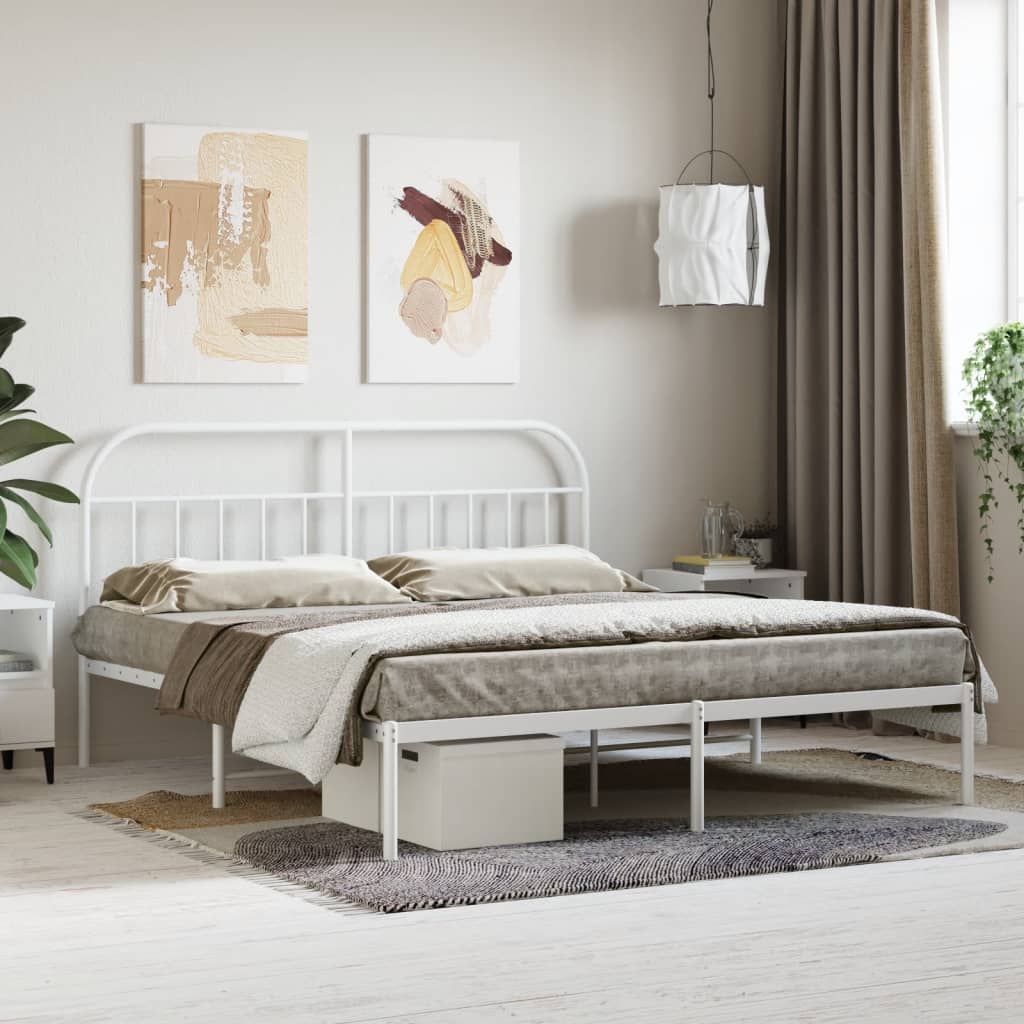 Cadre de lit métal sans matelas et tête de lit blanc 180x200 cm - XIOS