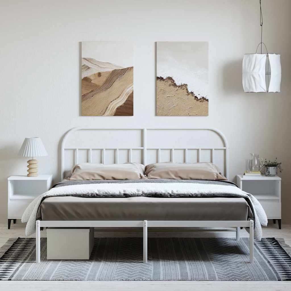 Cadre de lit métal sans matelas et tête de lit blanc 183x213 cm - XIOS