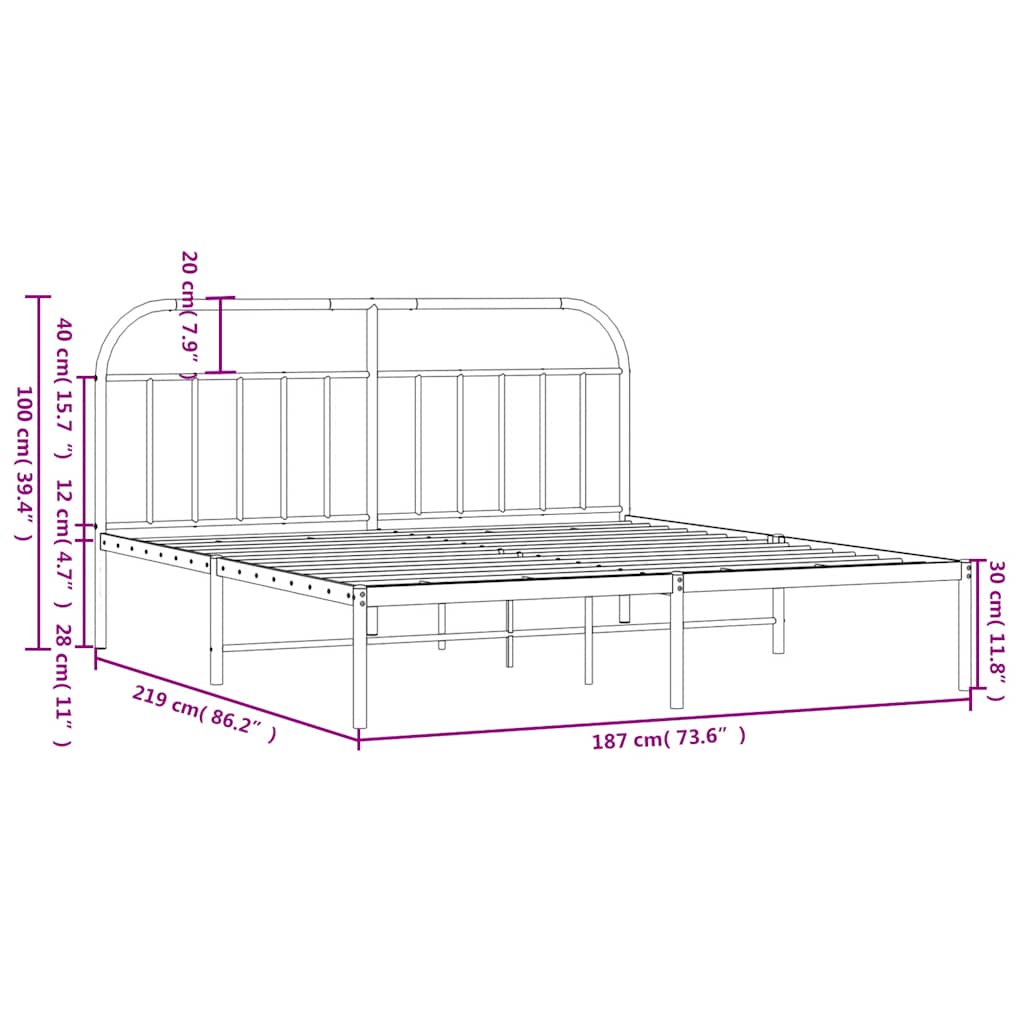 Cadre de lit métal sans matelas et tête de lit blanc 183x213 cm - XIOS