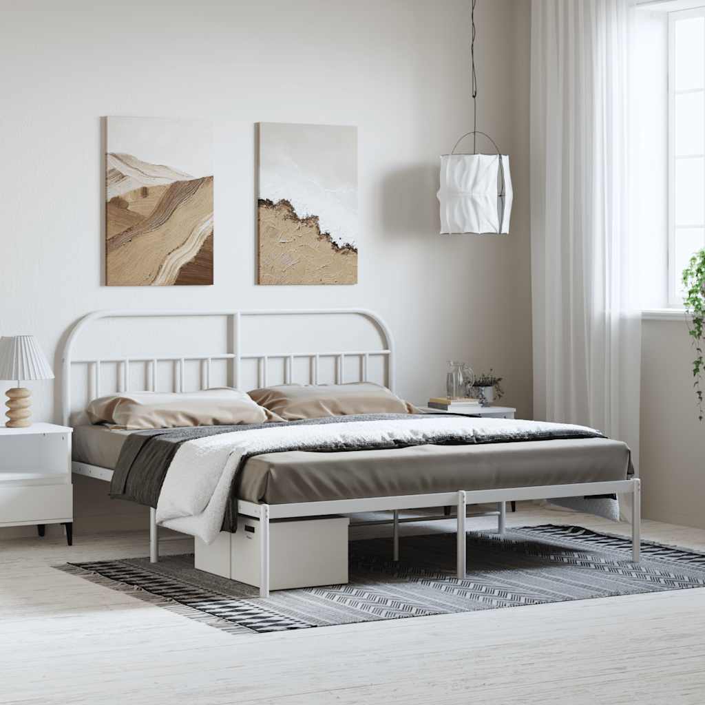 Cadre de lit métal sans matelas et tête de lit blanc 183x213 cm - XIOS