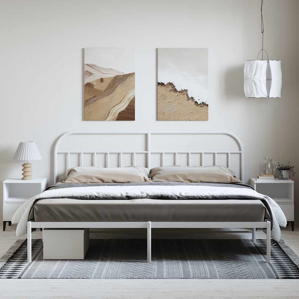 Cadre de lit métal sans matelas et tête de lit blanc 193x203 cm - XIOS