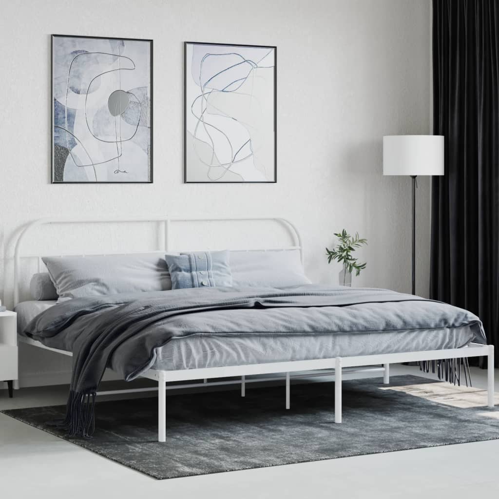 Cadre de lit métal sans matelas et tête de lit blanc 200x200 cm - XIOS