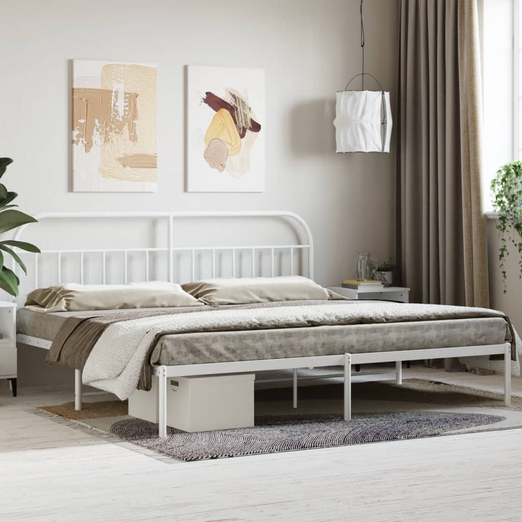 Cadre de lit métal sans matelas et tête de lit blanc 200x200 cm - XIOS
