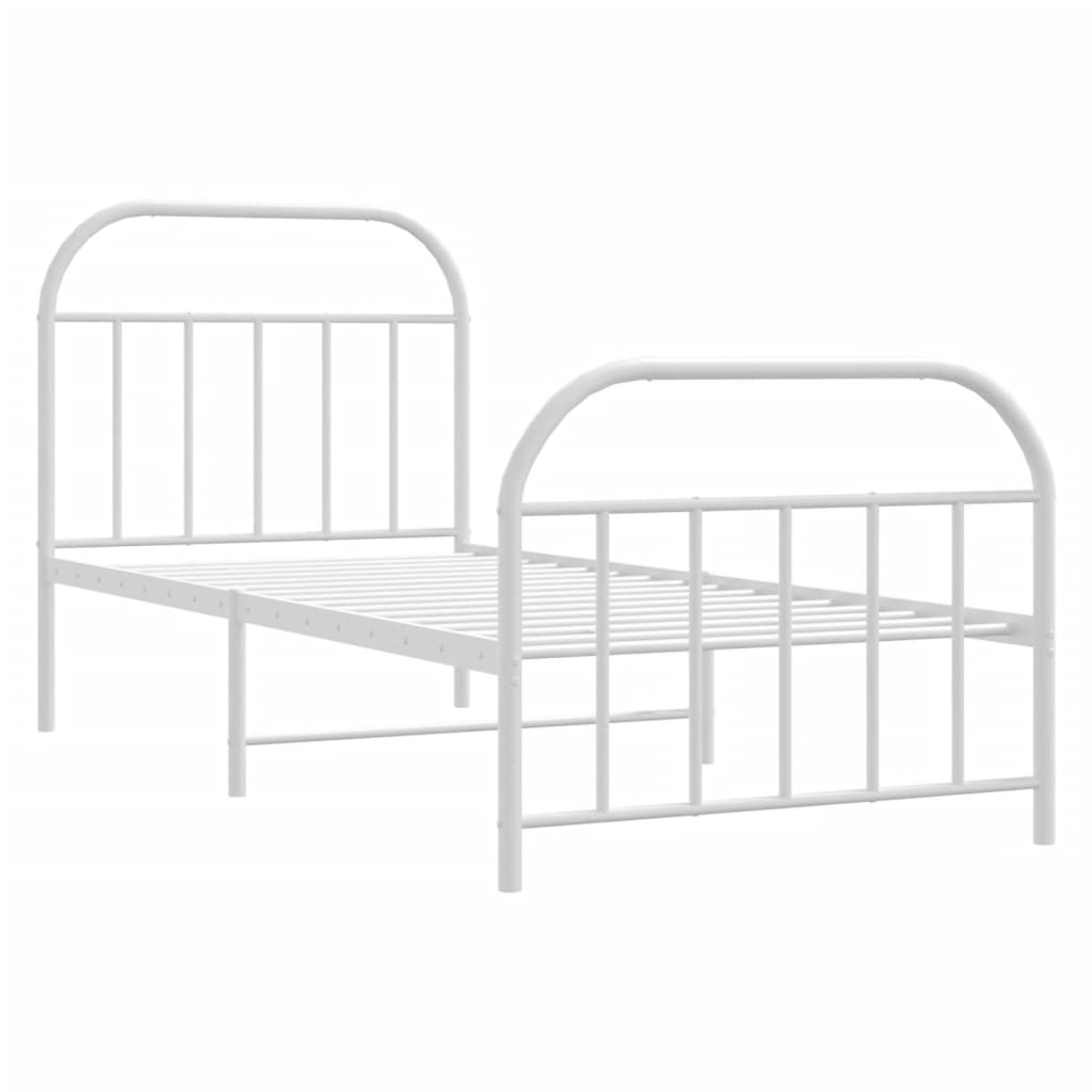 Cadre de lit métal sans matelas avec pied de lit blanc 90x190cm - XIOS