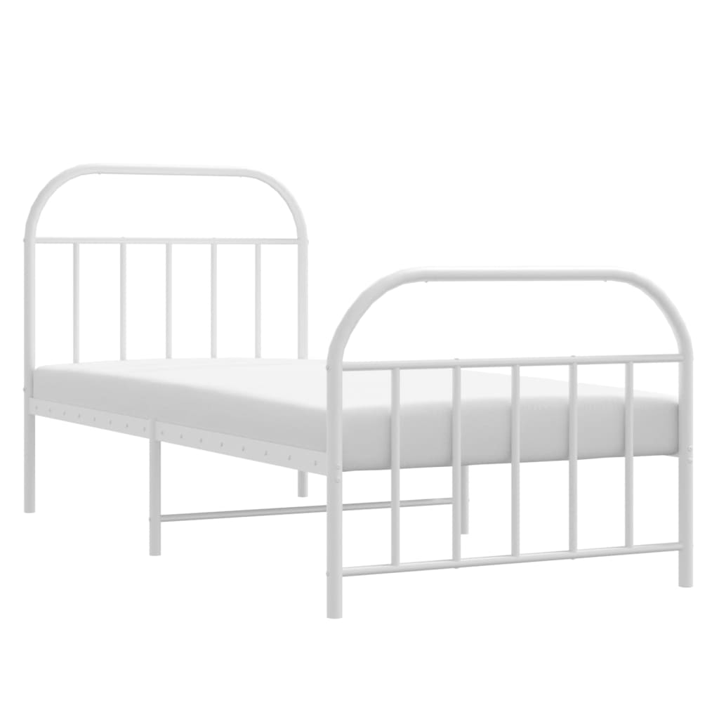 Cadre de lit métal sans matelas avec pied de lit blanc 90x190cm - XIOS