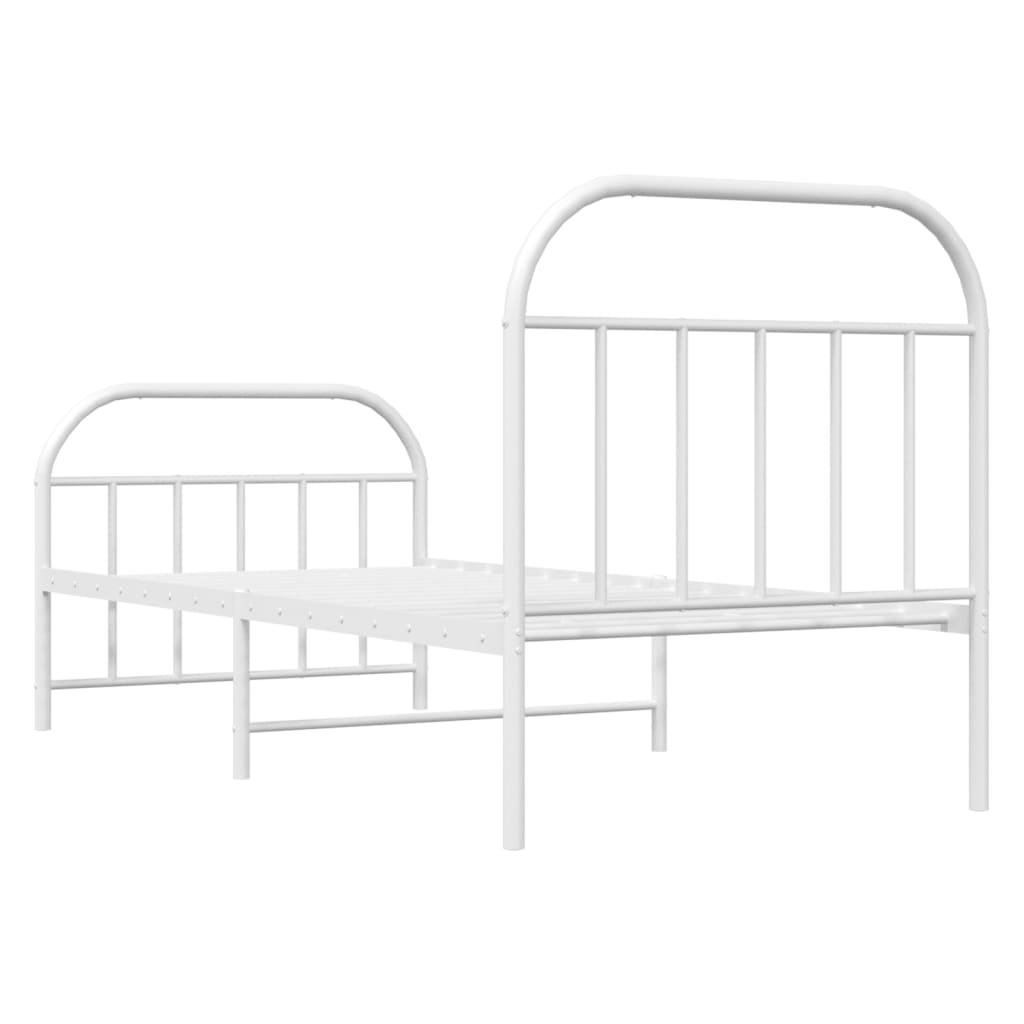 Cadre de lit métal sans matelas avec pied de lit blanc 90x190cm - XIOS