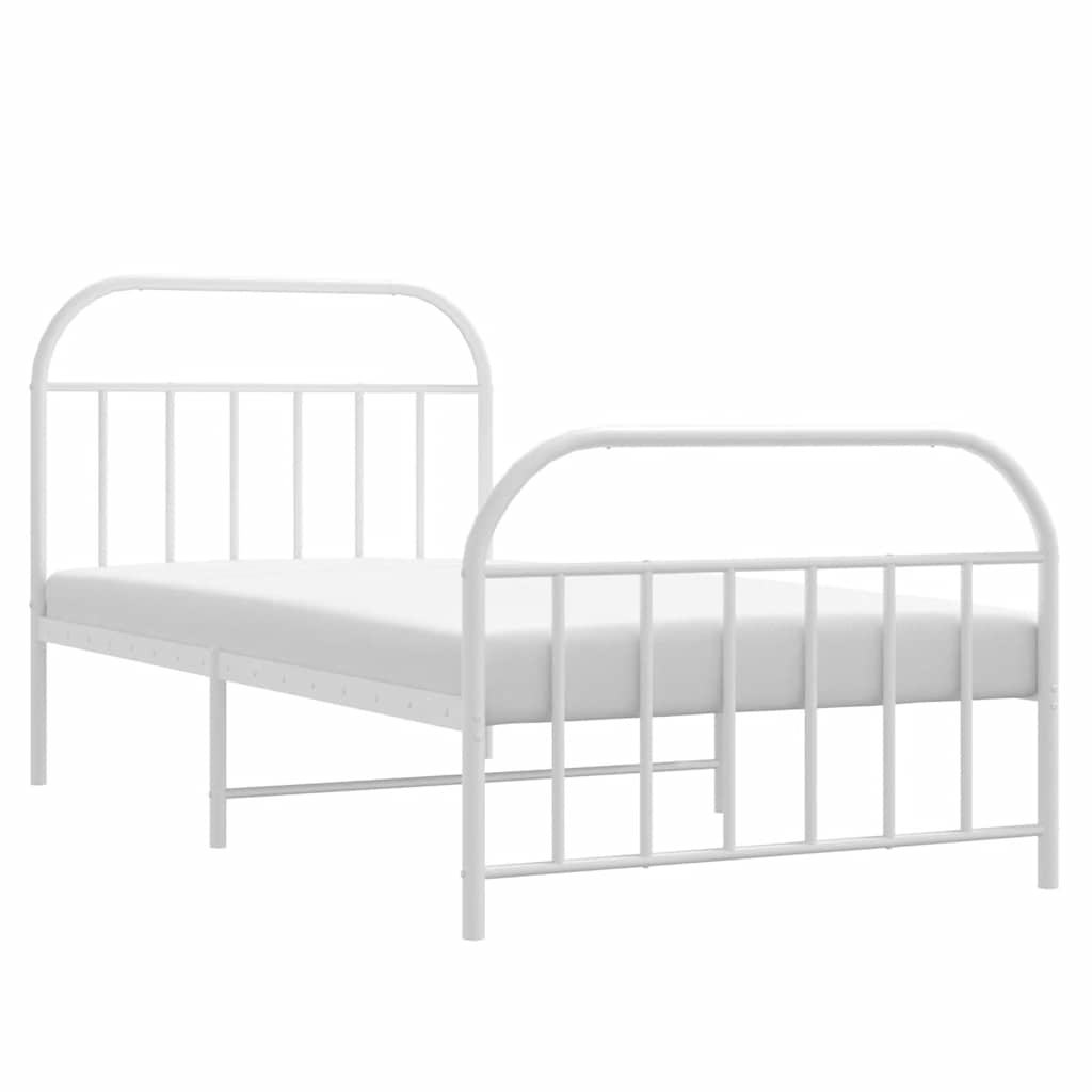 Cadre de lit métal sans matelas et pied de lit blanc 100x190 cm
