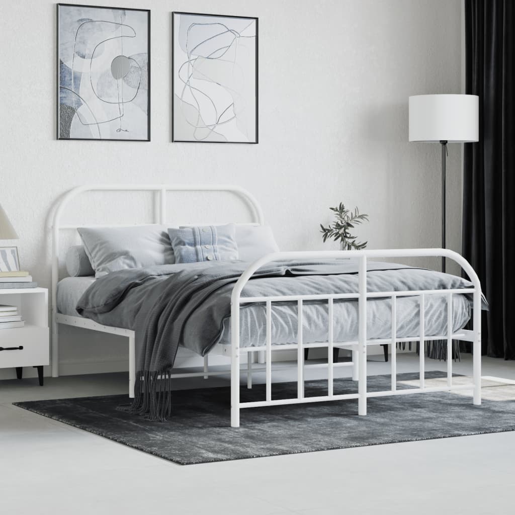 Cadre de lit métal sans matelas et pied de lit blanc 120x200 cm - XIOS