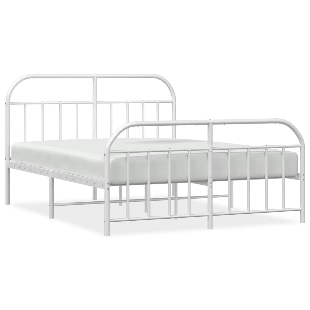 Cadre de lit métal sans matelas et pied de lit blanc 135x190 cm - XIOS
