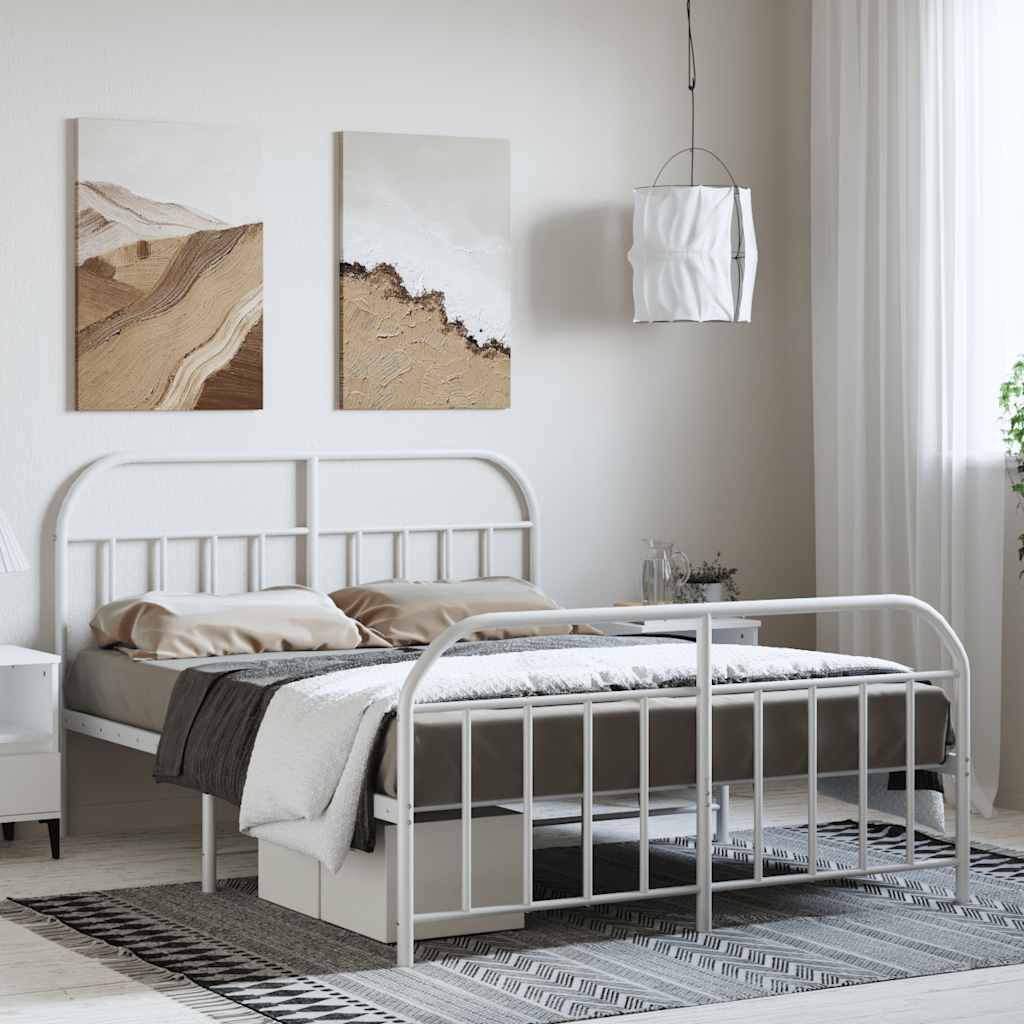 Cadre de lit métal sans matelas et pied de lit blanc 135x190 cm - XIOS