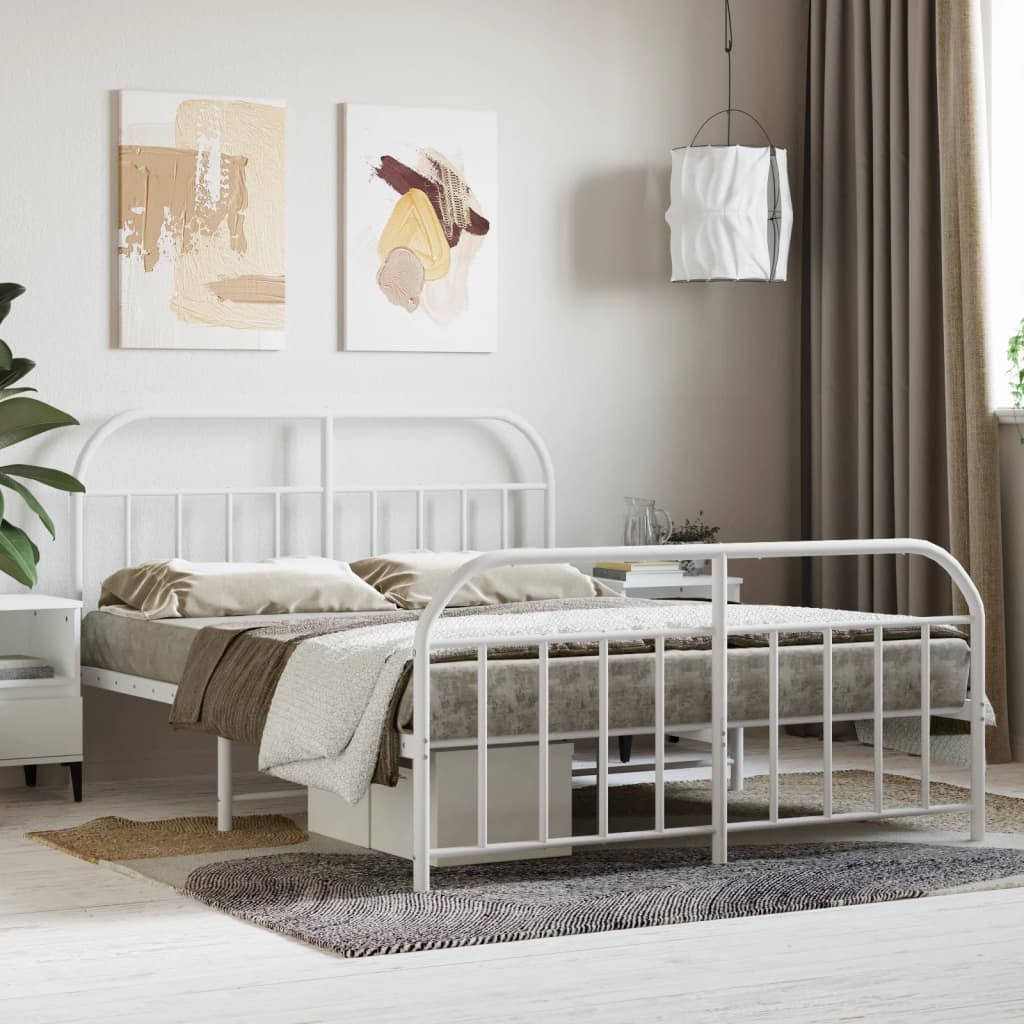 Cadre de lit métal sans matelas et pied de lit blanc 140x190 cm - XIOS
