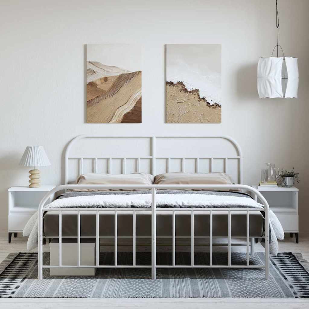 Cadre de lit métal sans matelas et pied de lit blanc 183x213 cm - XIOS