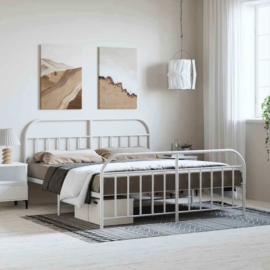 Cadre de lit métal sans matelas et pied de lit blanc 183x213 cm - XIOS