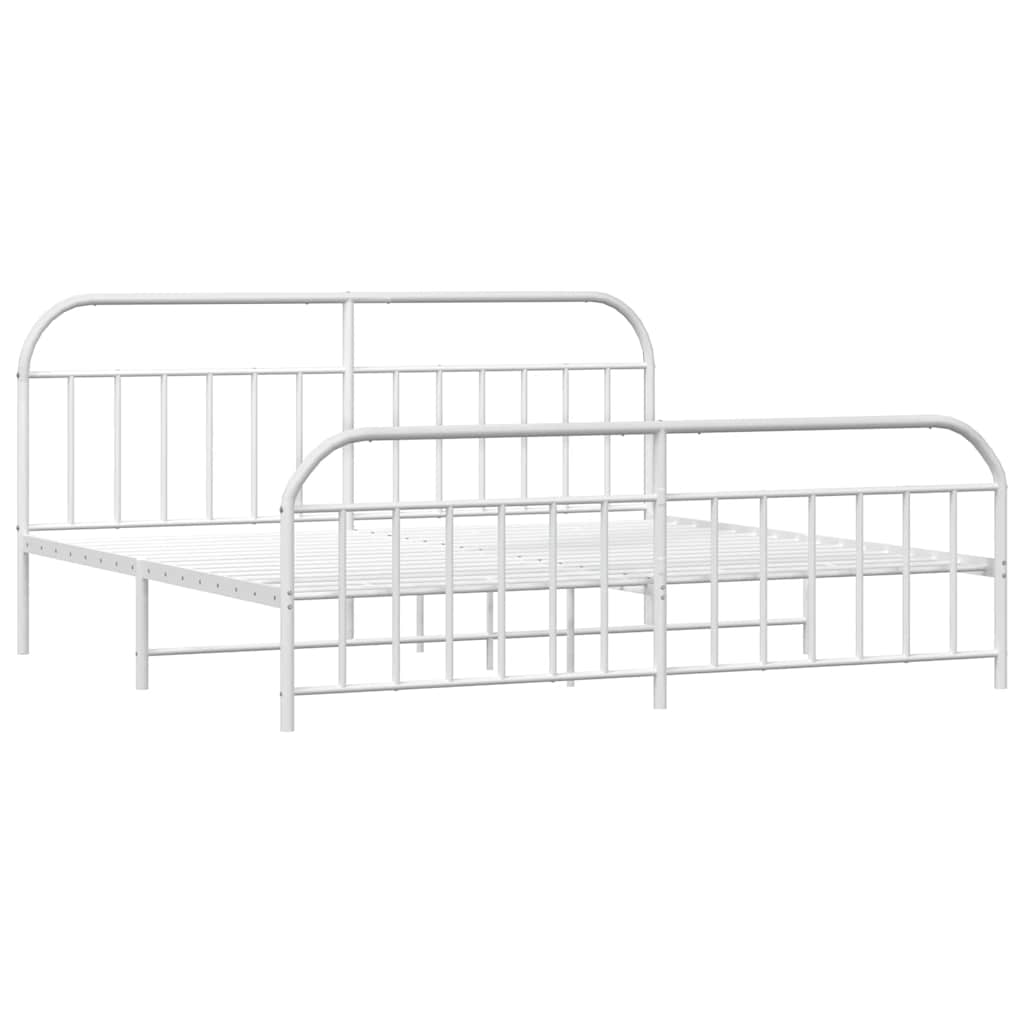 Cadre de lit métal sans matelas et pied de lit blanc 193x203 cm - XIOS