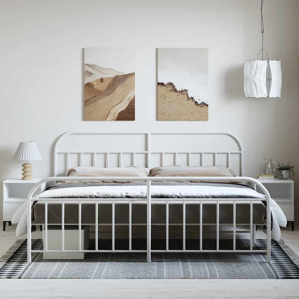 Cadre de lit métal sans matelas et pied de lit blanc 193x203 cm - XIOS