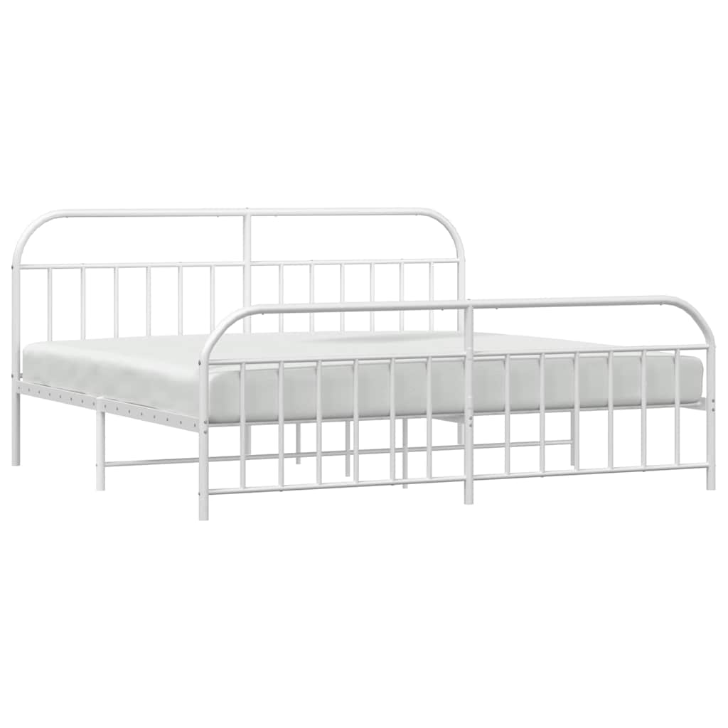 Cadre de lit métal sans matelas et pied de lit blanc 193x203 cm - XIOS