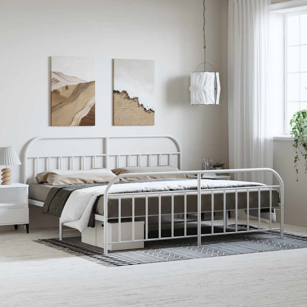 Cadre de lit métal sans matelas et pied de lit blanc 193x203 cm - XIOS