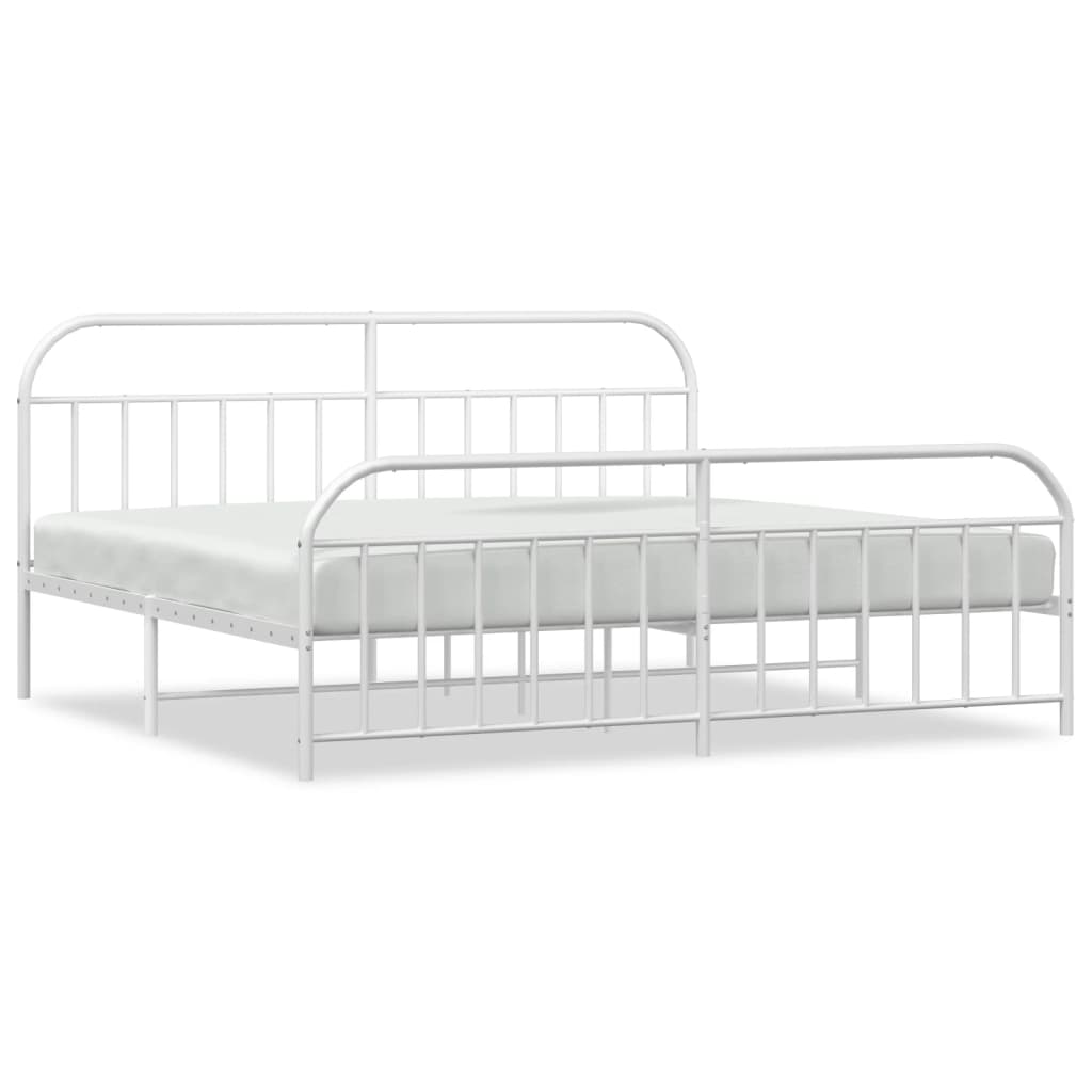 Cadre de lit métal sans matelas et pied de lit blanc 200x200 cm - XIOS