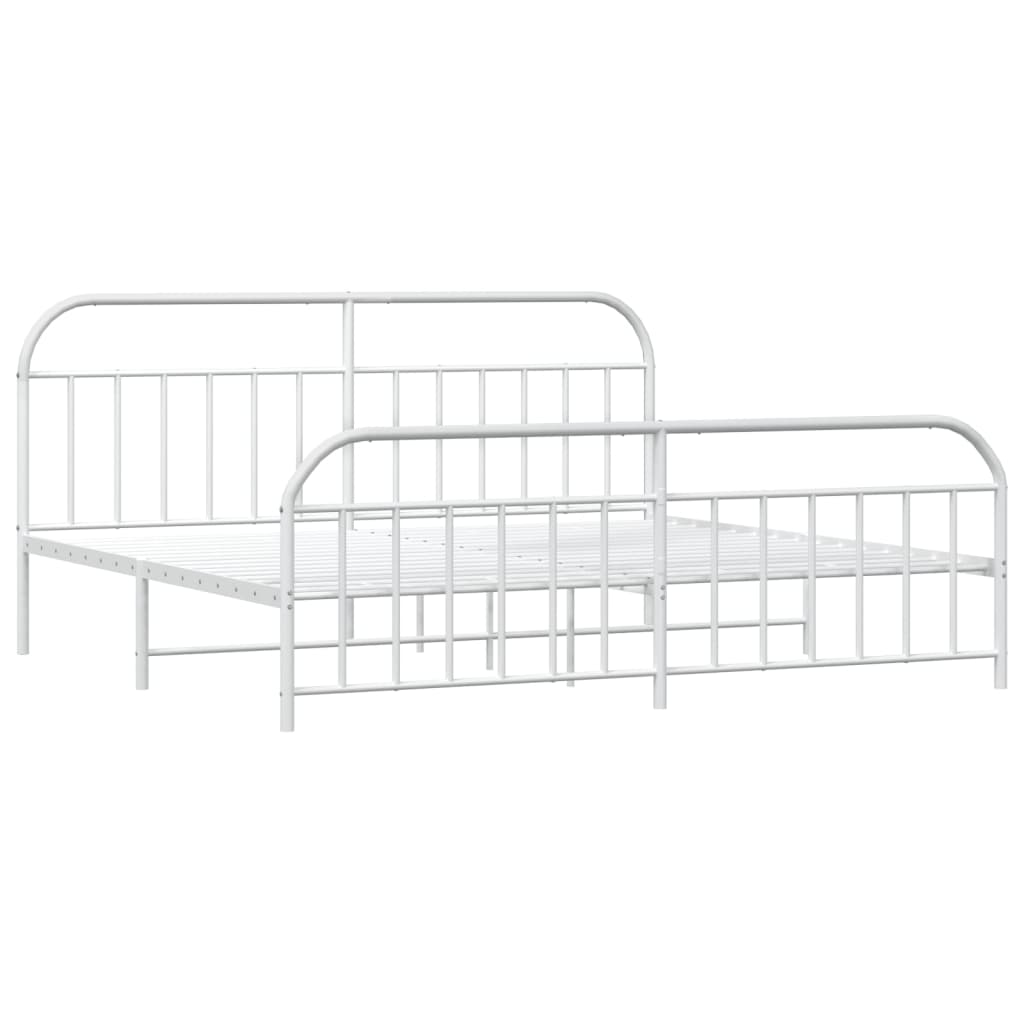 Cadre de lit métal sans matelas et pied de lit blanc 200x200 cm - XIOS