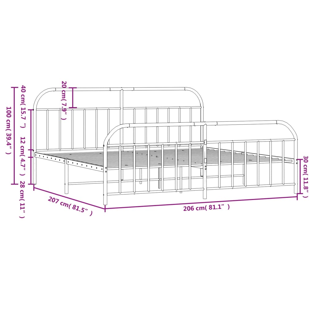 Cadre de lit métal sans matelas et pied de lit blanc 200x200 cm - XIOS