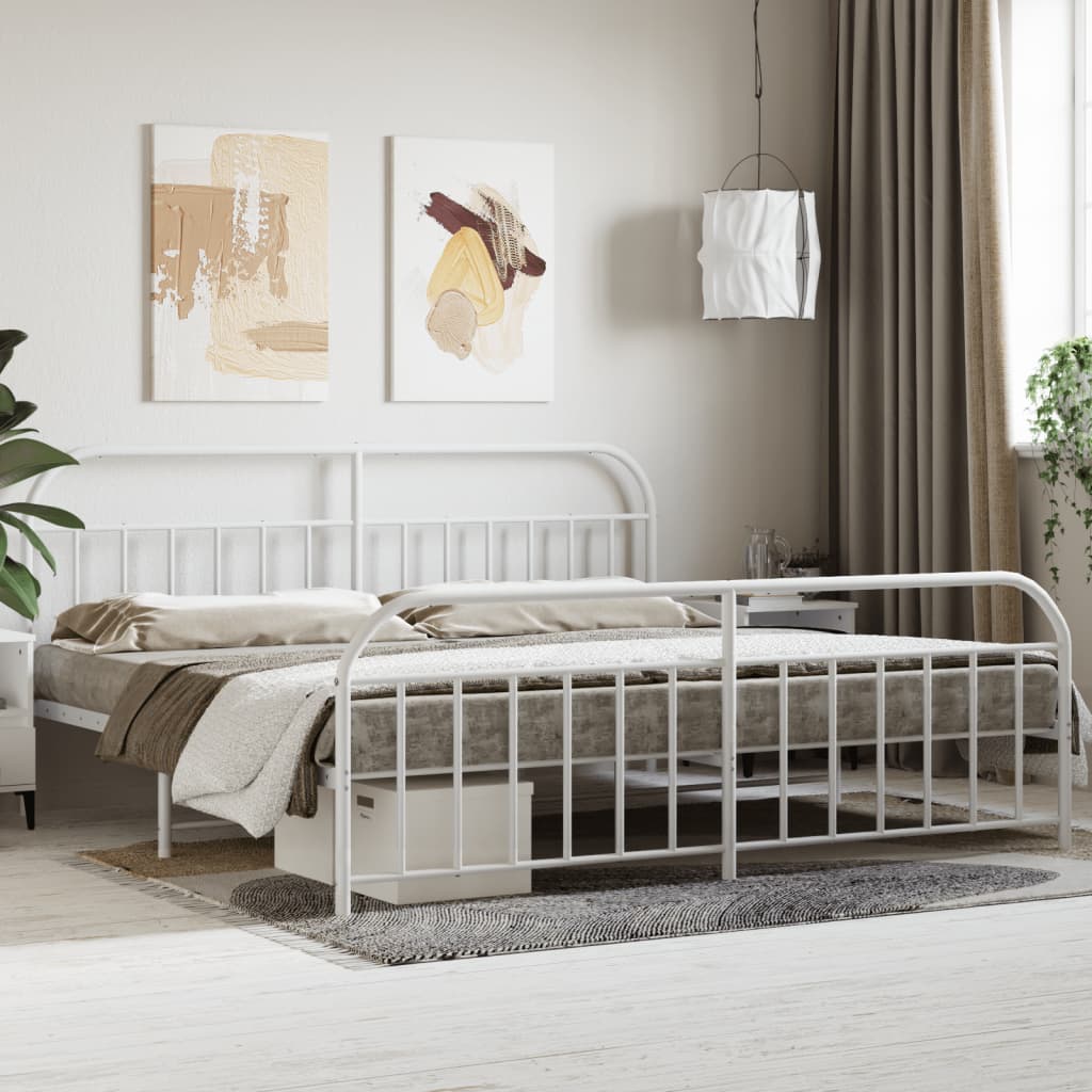 Cadre de lit métal sans matelas et pied de lit blanc 200x200 cm - XIOS