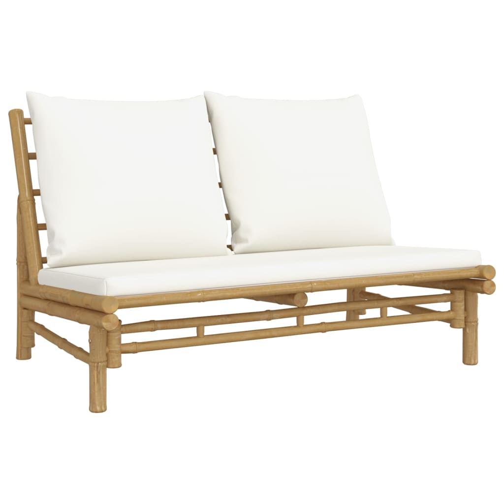Banc de jardin avec coussins blanc crème bambou Éléments pour canapés modulables de jardin vidaXL