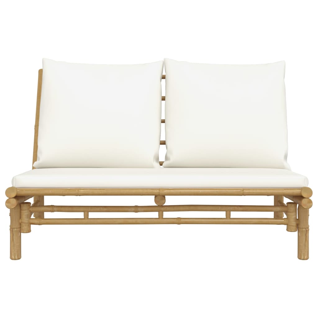 Banc de jardin avec coussins blanc crème bambou Éléments pour canapés modulables de jardin vidaXL
