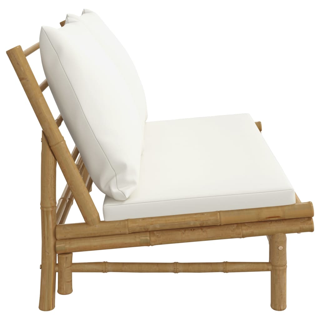Banc de jardin avec coussins blanc crème bambou Éléments pour canapés modulables de jardin vidaXL