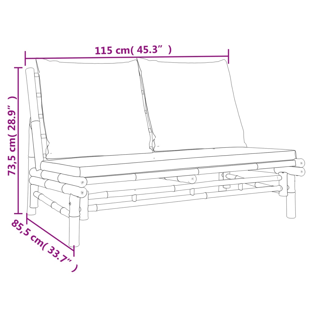 Banc de jardin avec coussins blanc crème bambou Éléments pour canapés modulables de jardin vidaXL