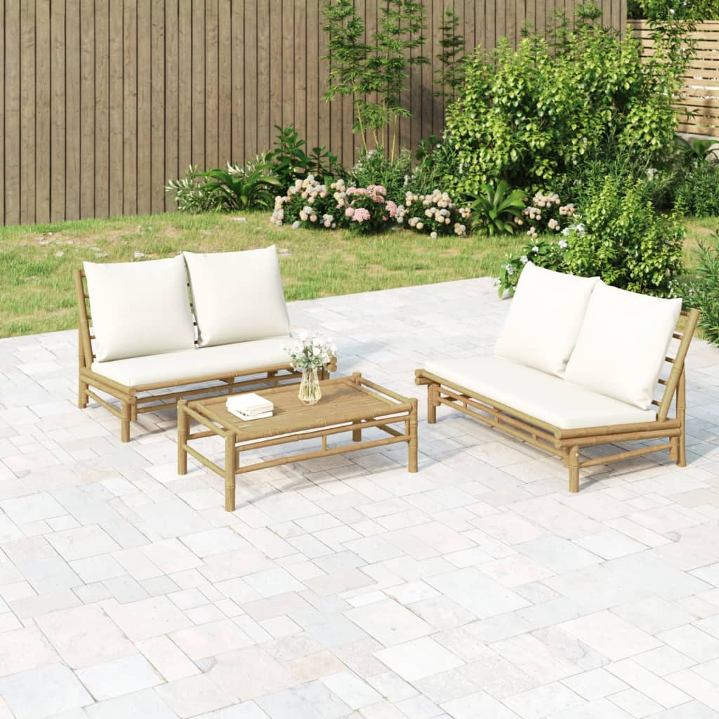 Banc de jardin avec coussins blanc crème bambou Éléments pour canapés modulables de jardin vidaXL
