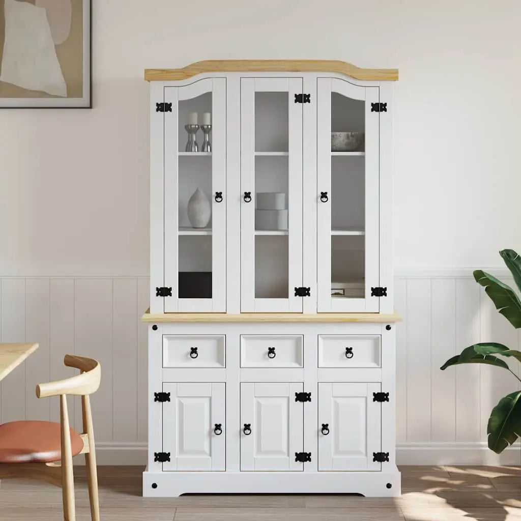 Buffet haut Corona blanc 112x43x191,5 cm bois massif pin mexicain - XIOS