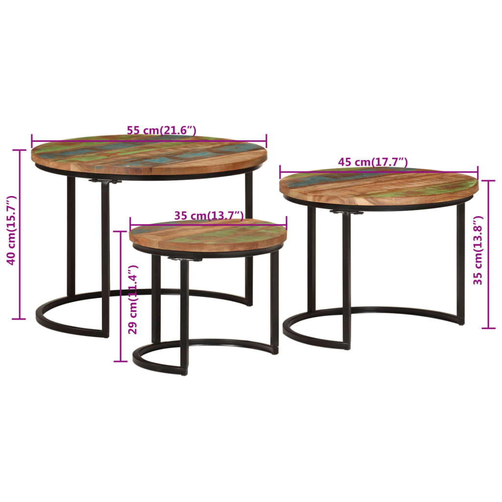 Tables gigognes 3 pcs bois massif de récupération - XIOS
